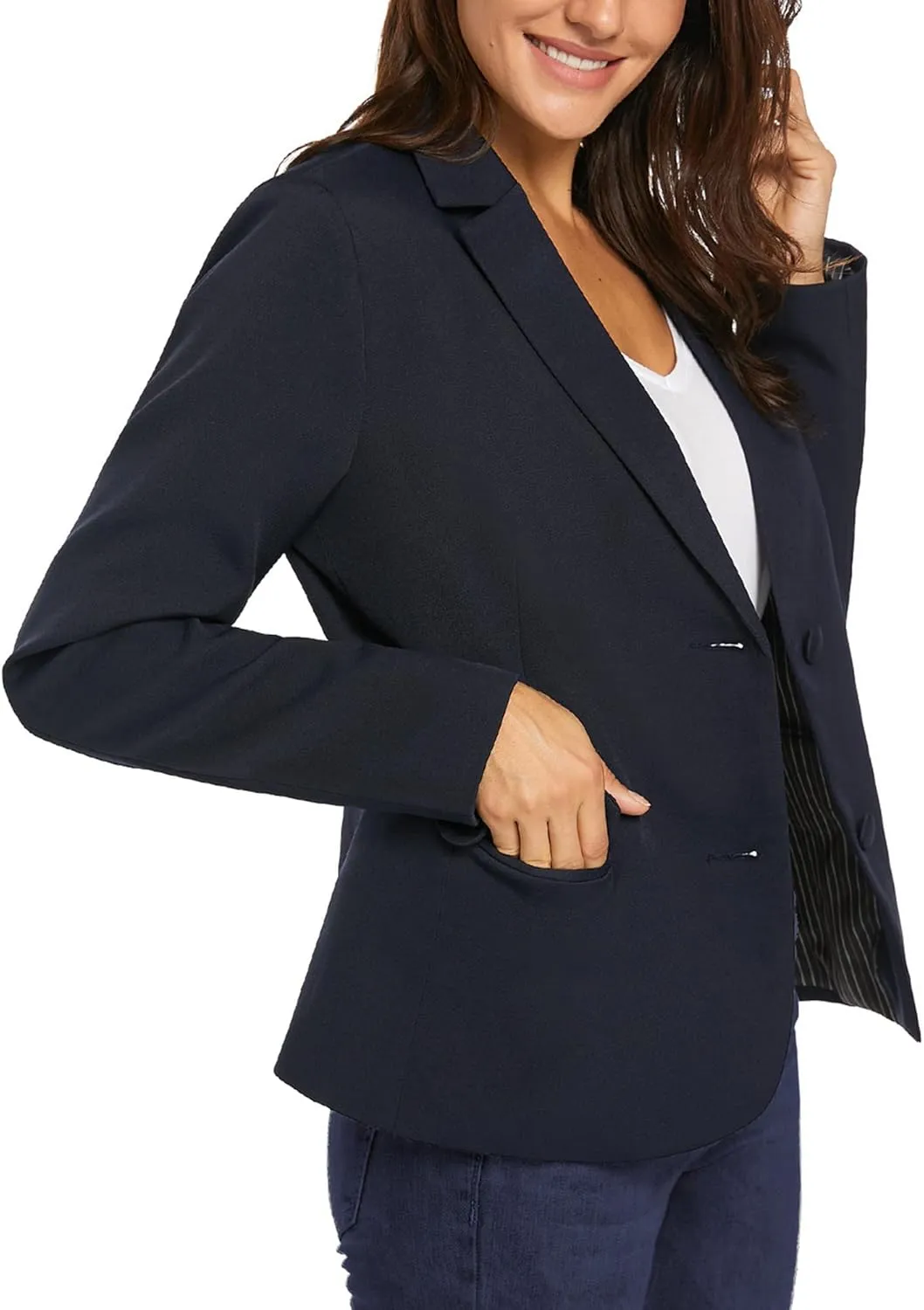 LookbookStore Womens Notched Lapel Pockets Button Work Office Blazer Jacket Suit