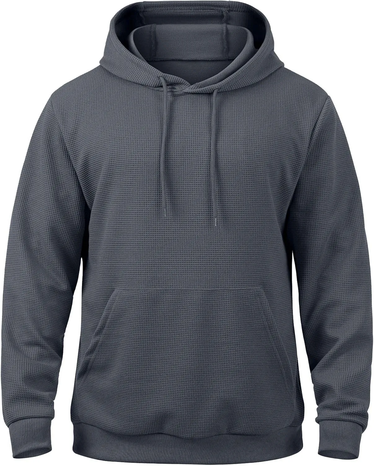 Men Hoodies Waffle Knit Solid Color Fashion Sweatshirts Long Sleeve Comfy Lightweight Hooded Sweatshirt