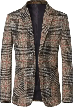 Men Plaid Blazers Suits Jackets Male Blazers Coats Business Casual Slim Fit Blazers