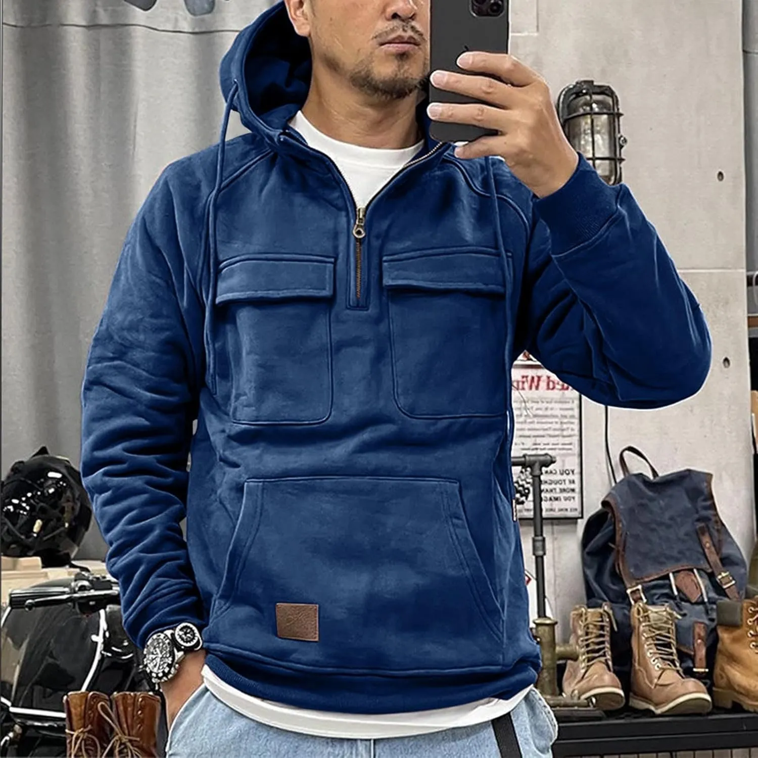 Men Sweatshirts Hoodies Mens Hoodies Pullover Solid Color Casual Trendy Winter Long Sleeve Sweatshirt Tops with Pocket