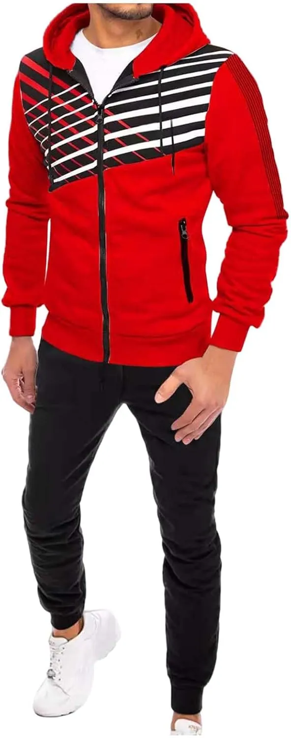 Men's 2 Piece Long Sleeve Tracksuits Full Zip for Casual Jogging Sports Gym Training Warm Hoodie Sweatpants Sets