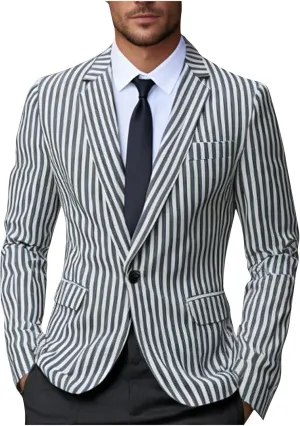 Mens Blazer Jacket Fashion Zebra Stripes Business Formal Suit Classic Lapel One Button Slim Fit Coats Dressy Blazers