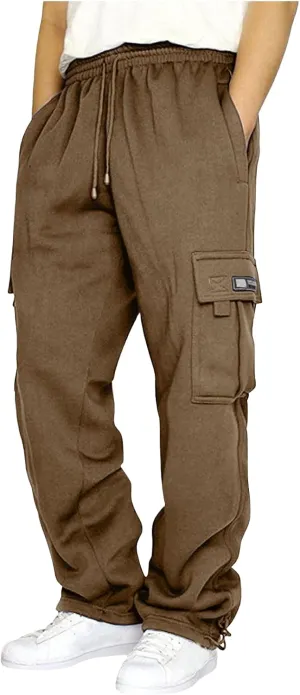 Men's Cargo Sweatpants Casual Cargo Pants Fleece Joggers Loose Fit Athletic Pants Drawstring Sweat Pants Work Trousers
