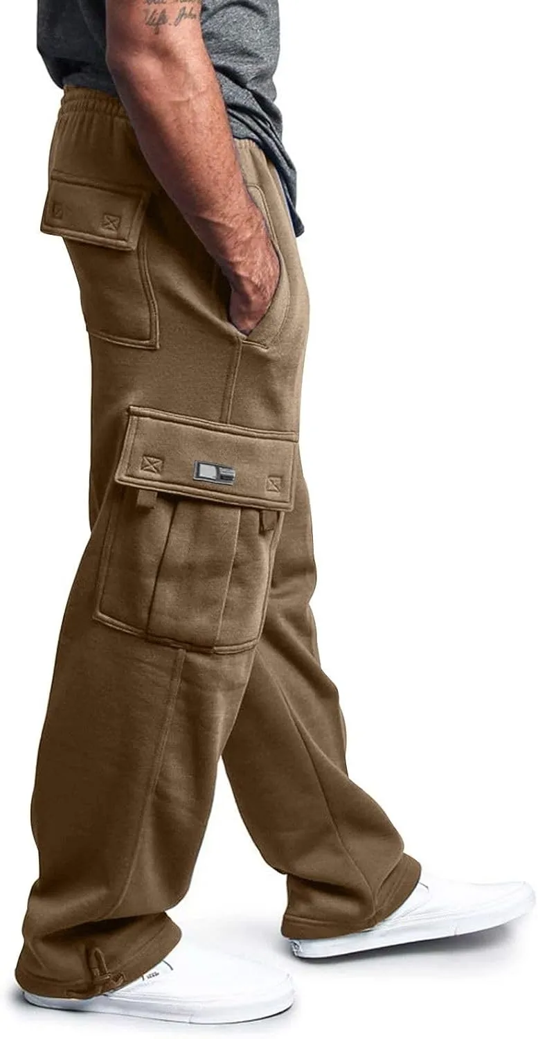 Men's Cargo Sweatpants Casual Cargo Pants Fleece Joggers Loose Fit Athletic Pants Drawstring Sweat Pants Work Trousers