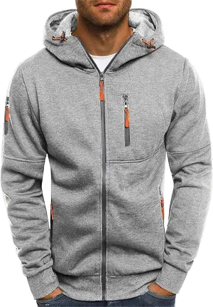 Men's Casual Hoodies Sweatshirt Full Zip Long Sleeve Athletic Workout Hooded Jackets Slim Fit Gym Running Active Tops