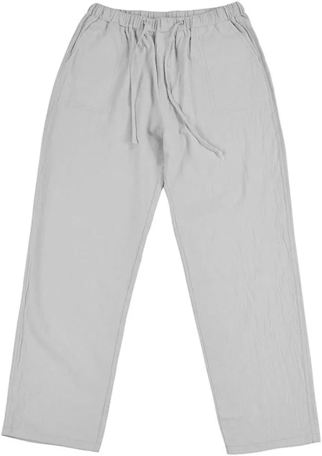 Mens Casual Linen Pants Extra Tall Summer Elastic Waist Straight Leg Loose Fit Beach Trousers Big and Tall Slacks