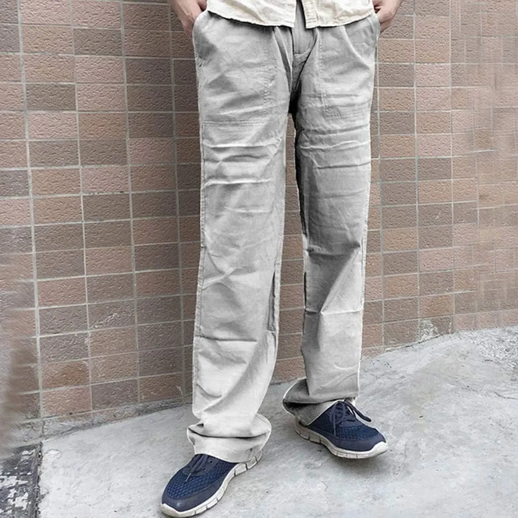 Mens Casual Linen Pants Extra Tall Summer Elastic Waist Straight Leg Loose Fit Beach Trousers Big and Tall Slacks