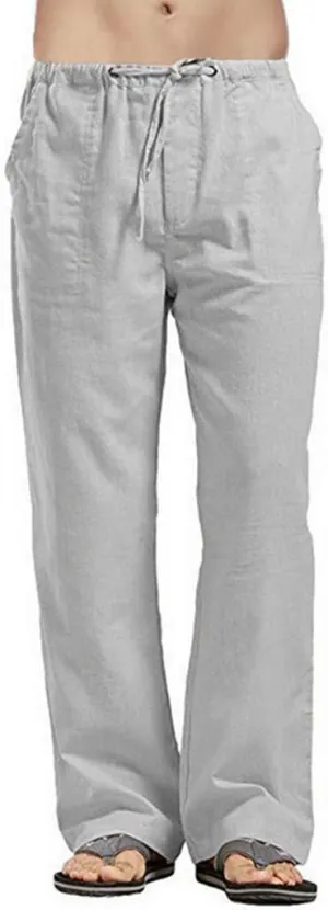Mens Casual Linen Pants Extra Tall Summer Elastic Waist Straight Leg Loose Fit Beach Trousers Big and Tall Slacks
