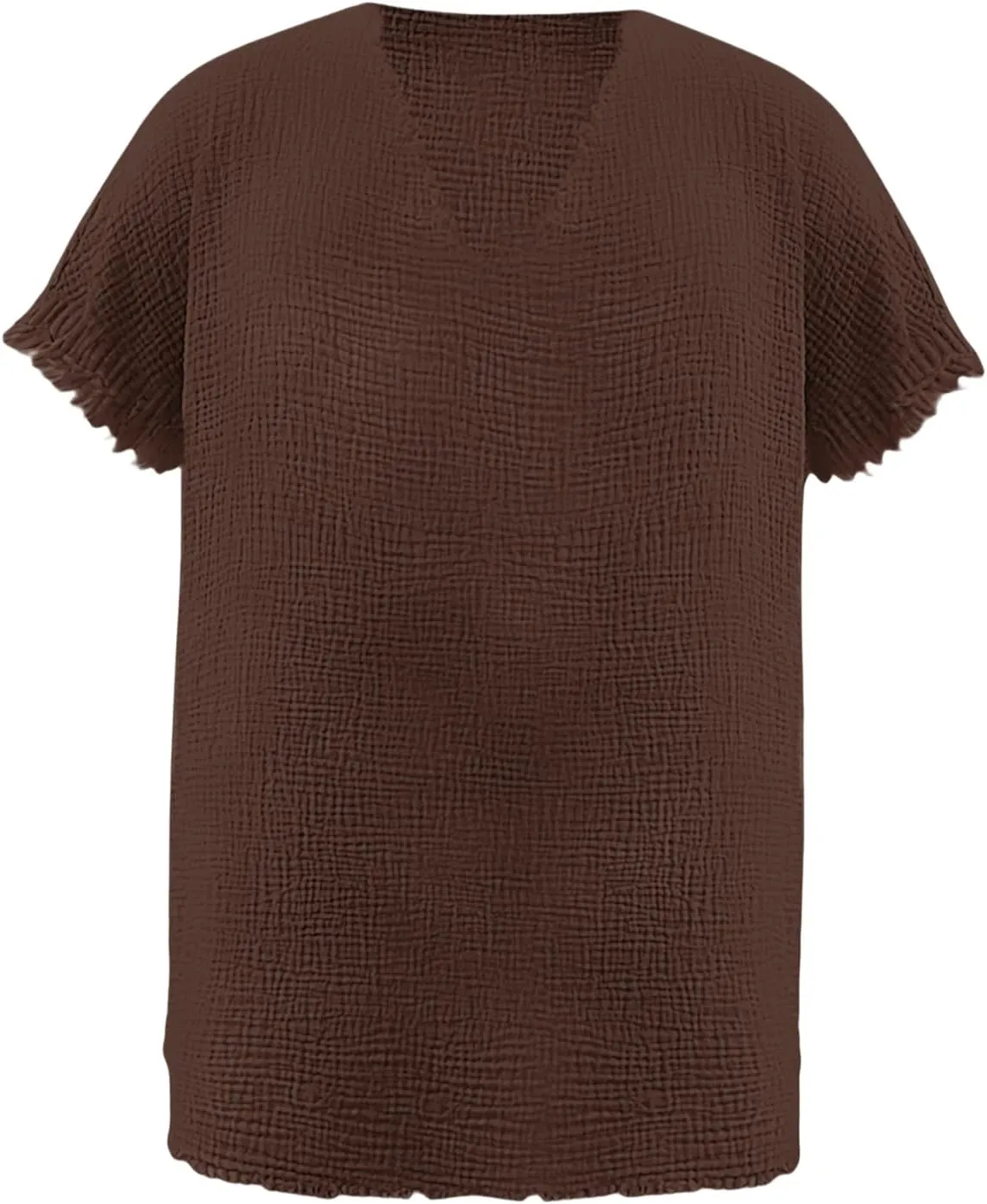 Men's Casual Linen T Shirts V Neck Short Sleeve Washed Shirts Frayed Raw Edges Tops Summer Beach Vacation Yoga Tops