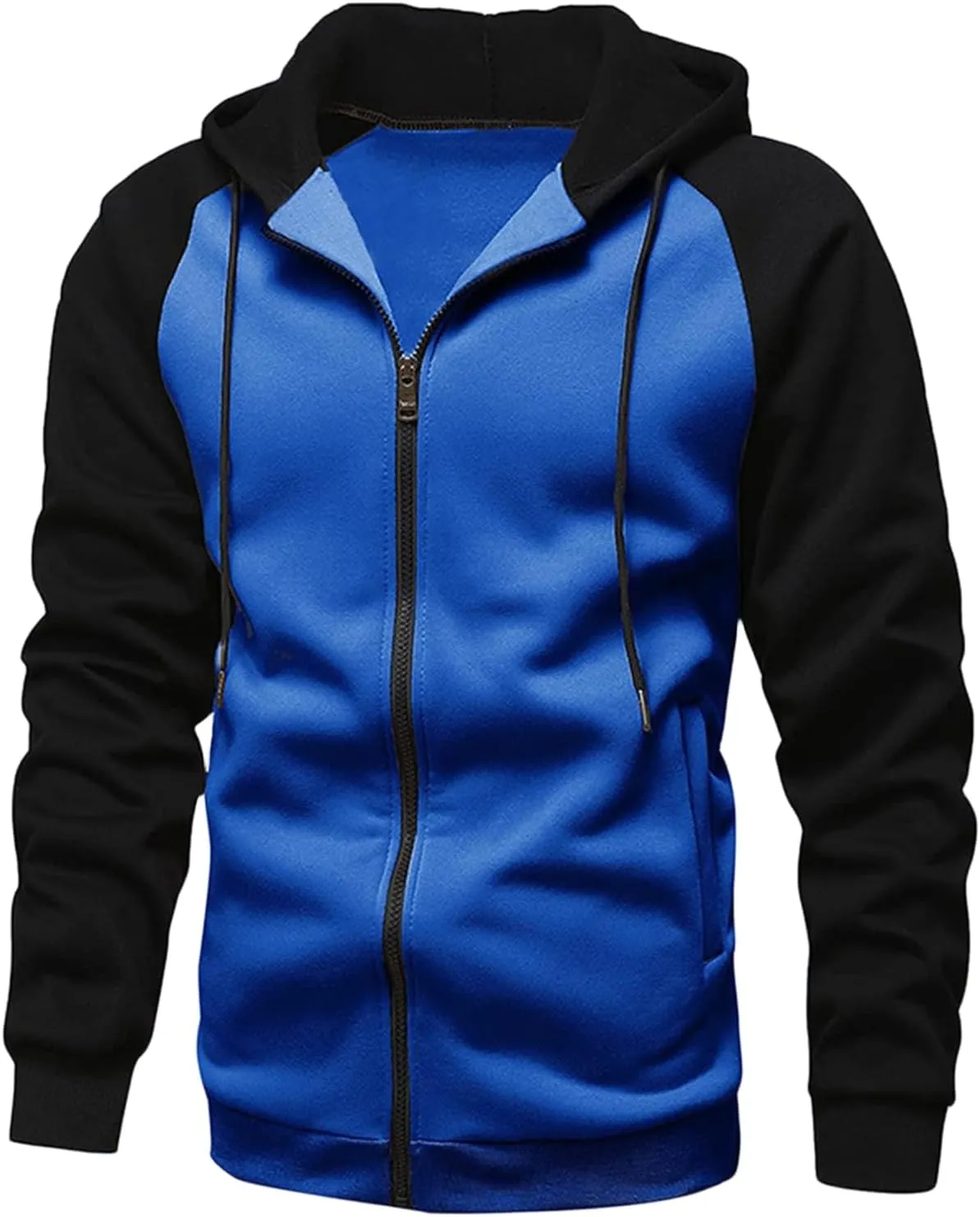 Men's Color Block Fleece Hoodies Full-Zip Jacket Heavyweight Thermal Fleece Jackets with Pocket for Warmth Outerwear