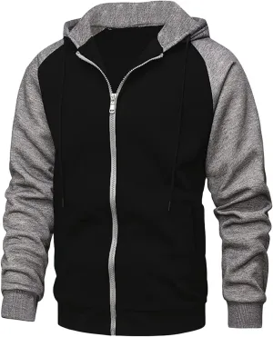 Men's Color Block Fleece Hoodies Full-Zip Jacket Heavyweight Thermal Fleece Jackets with Pocket for Warmth Outerwear