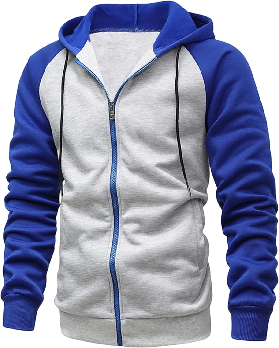 Men's Color Block Fleece Hoodies Full-Zip Jacket Heavyweight Thermal Fleece Jackets with Pocket for Warmth Outerwear