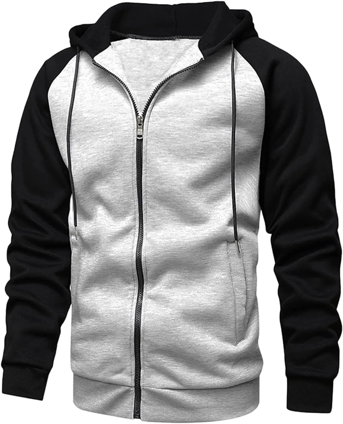 Men's Color Block Fleece Hoodies Full-Zip Jacket Heavyweight Thermal Fleece Jackets with Pocket for Warmth Outerwear