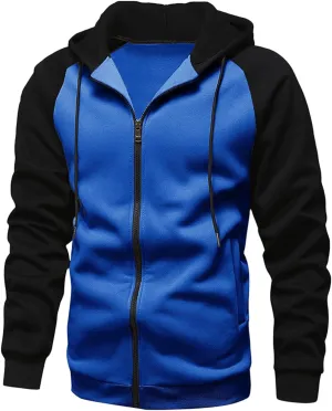 Men's Color Block Fleece Hoodies Full-Zip Jacket Heavyweight Thermal Fleece Jackets with Pocket for Warmth Outerwear