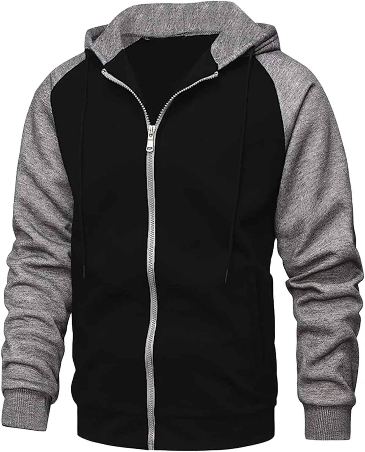 Men's Color Block Fleece Hoodies Full-Zip Jacket Heavyweight Thermal Fleece Jackets with Pocket for Warmth Outerwear