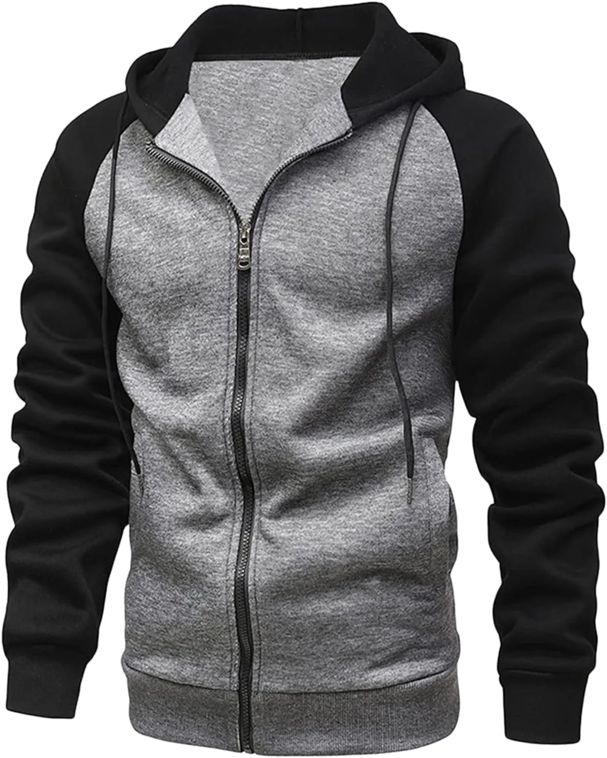 Men's Color Block Fleece Hoodies Full-Zip Jacket Heavyweight Thermal Fleece Jackets with Pocket for Warmth Outerwear