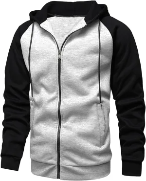 Men's Color Block Fleece Hoodies Full-Zip Jacket Heavyweight Thermal Fleece Jackets with Pocket for Warmth Outerwear