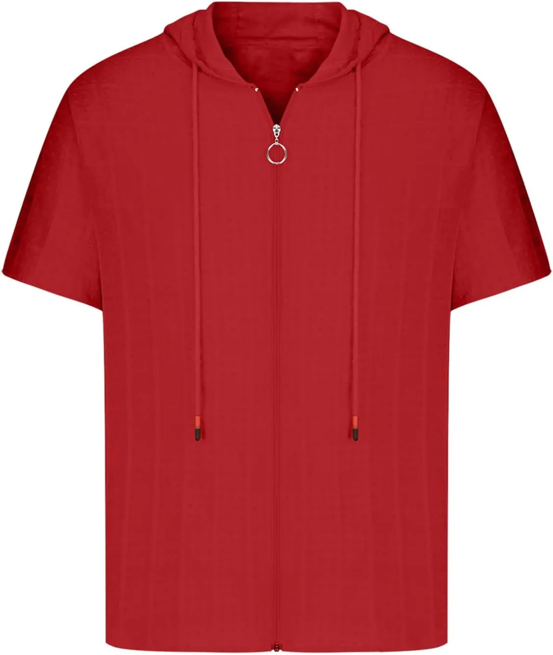 Mens Comfortable Zip Up Hoodie Short Sleeve Lightweight Cotton Zipper Casual Fashion Slim-fit Drawstring Pullover Top Shirts