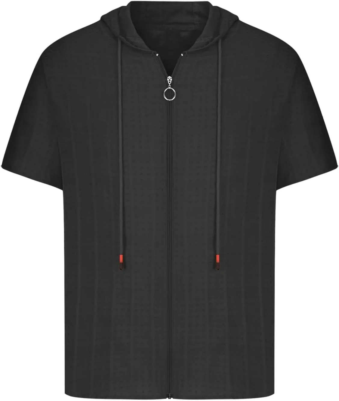 Mens Comfortable Zip Up Hoodie Short Sleeve Lightweight Cotton Zipper Casual Fashion Slim-fit Drawstring Pullover Top Shirts