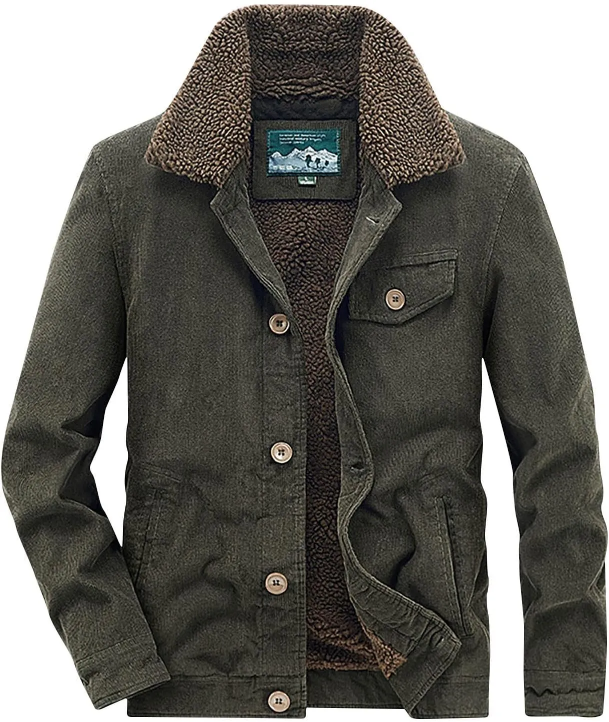 Mens Corduroy Jacket Sherpa Lined Fleece Trucker Jackets Cotton Turn-Down Collar Jacket Warm Winter Soft Coat Outwear
