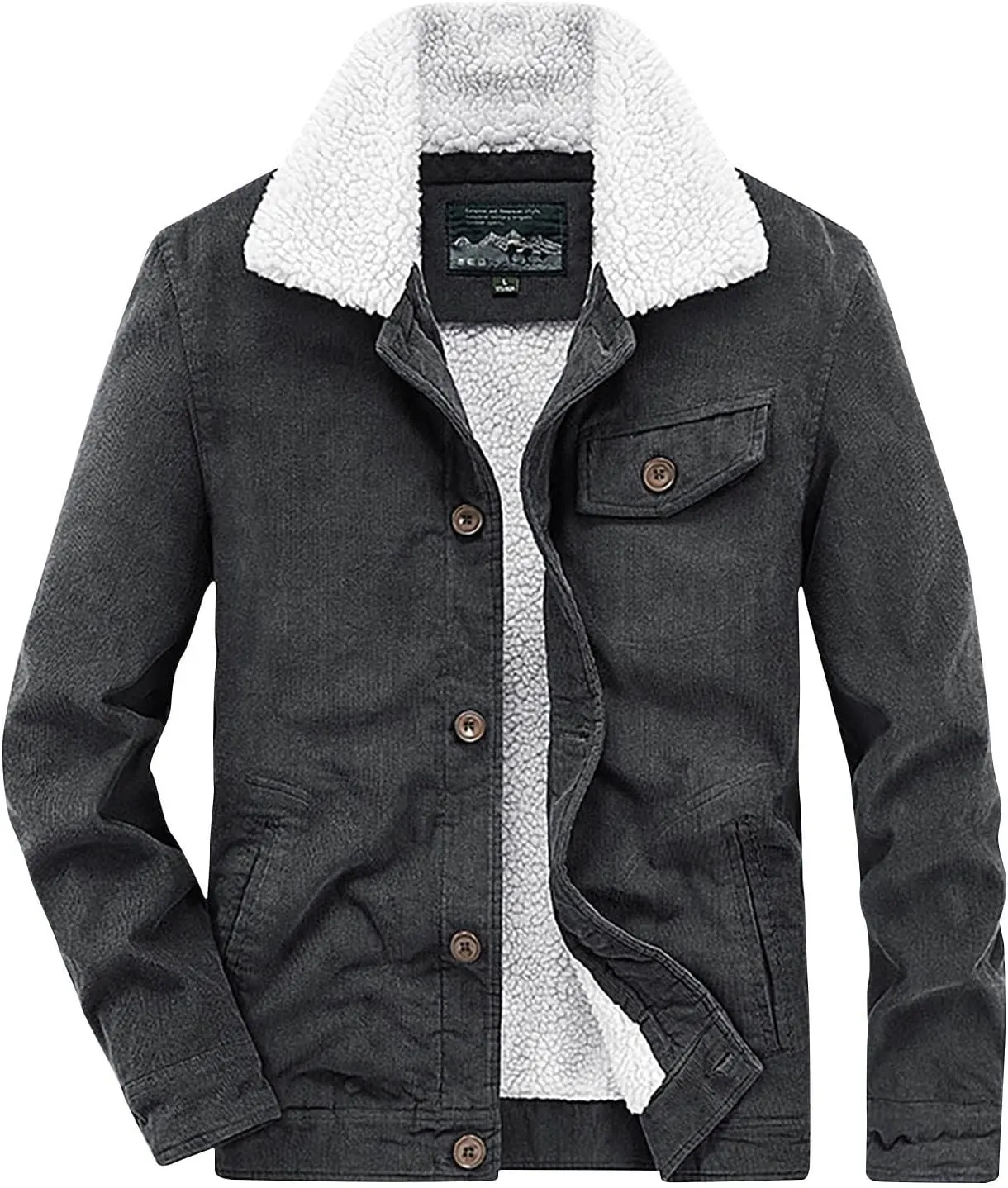 Mens Corduroy Jacket Sherpa Lined Fleece Trucker Jackets Cotton Turn-Down Collar Jacket Warm Winter Soft Coat Outwear