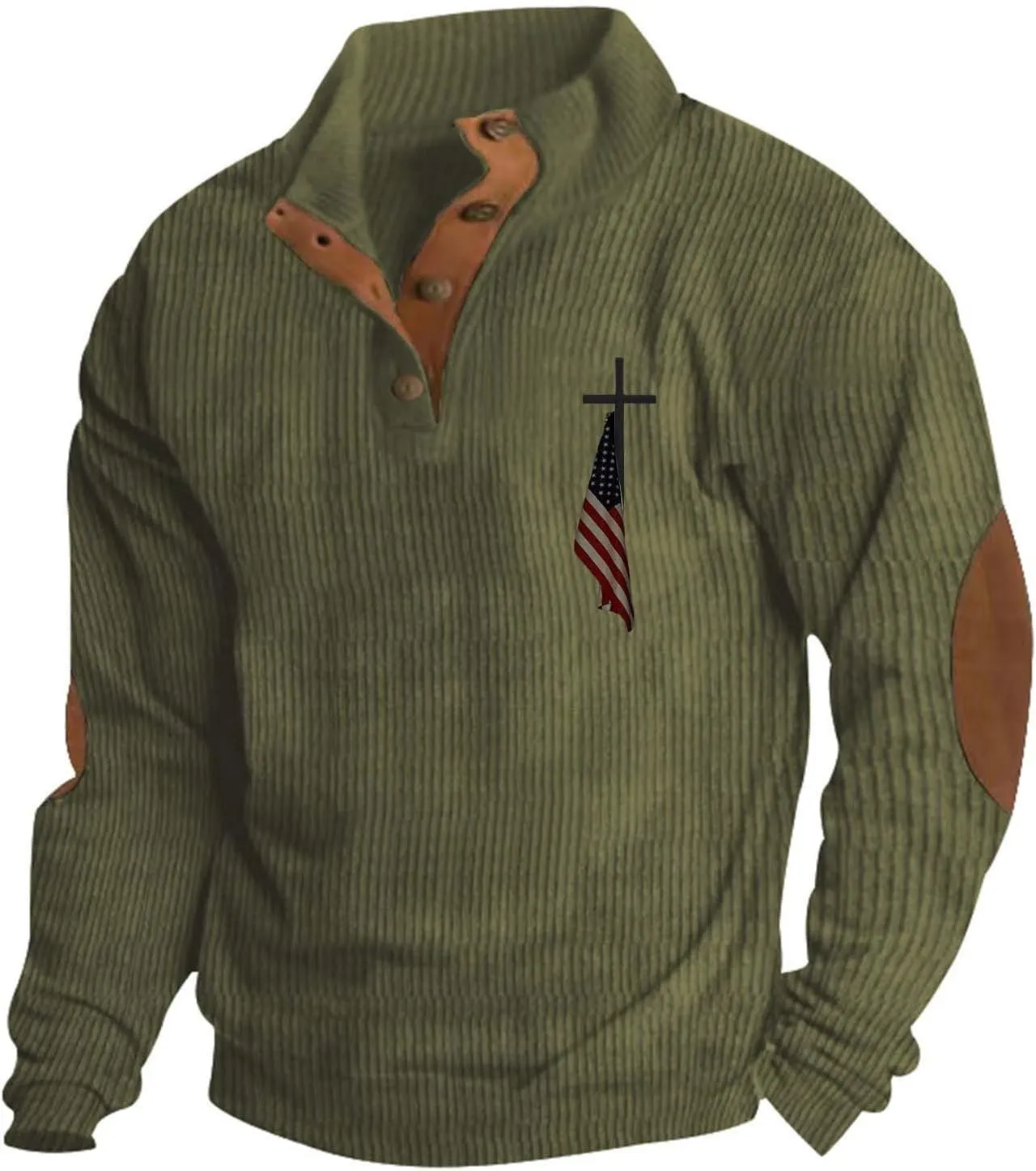 Mens Corduroy Sweatshirt Button Pullover Oversized Hoodies Long Sleeve Sweatshirts American Flag Graphic 2024 Hoodie