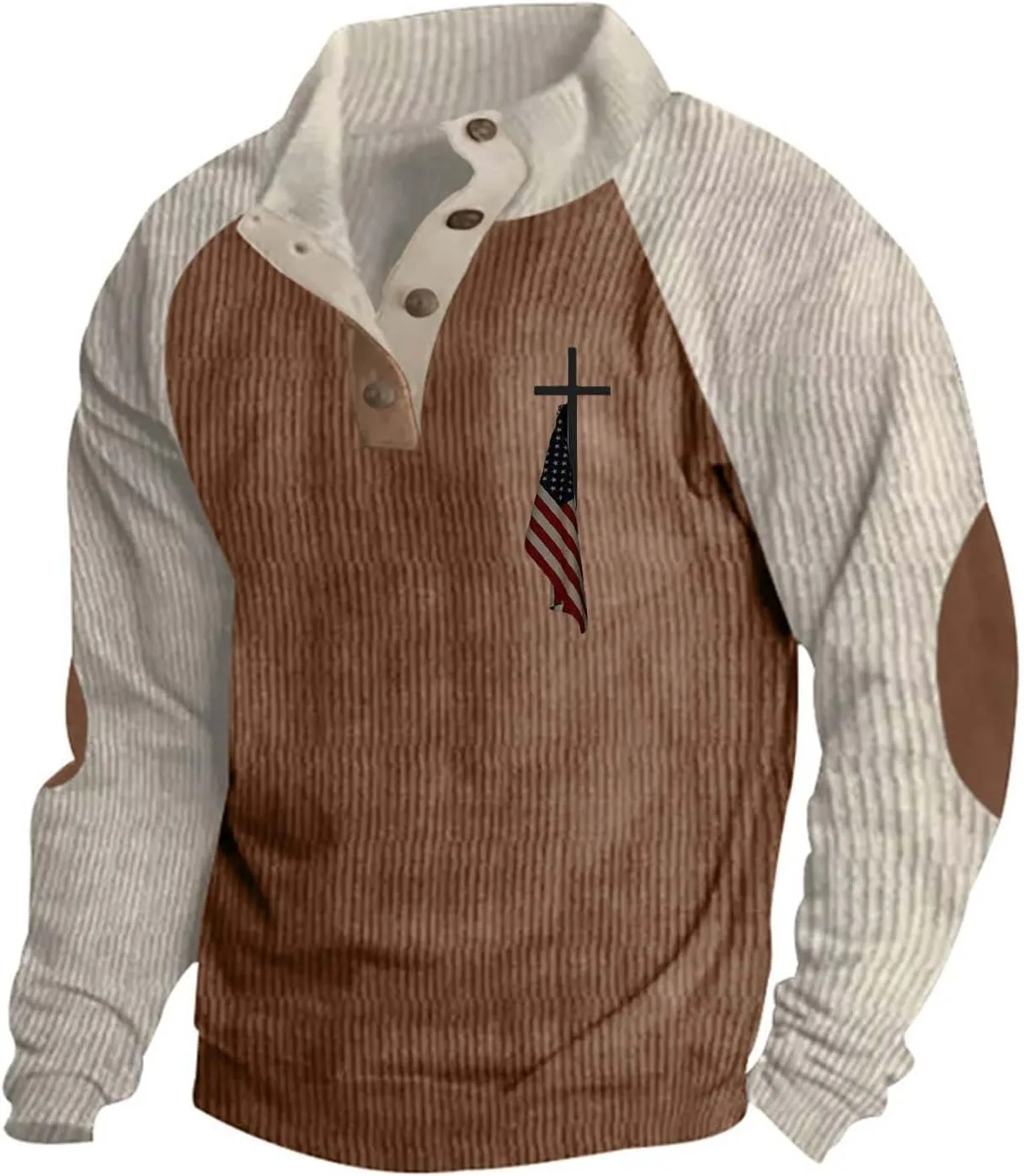 Mens Corduroy Sweatshirt Button Pullover Oversized Hoodies Long Sleeve Sweatshirts American Flag Graphic 2024 Hoodie