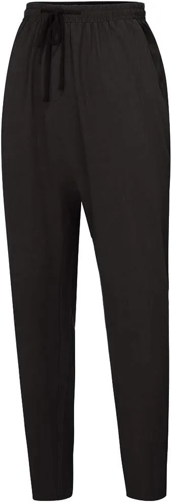 Men's Cotton Linen Pants Casual Elastic Waist Drawstring Pants Comfort Solid Stretch Chino Pants