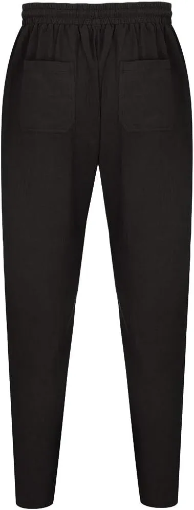 Men's Cotton Linen Pants Casual Elastic Waist Drawstring Pants Comfort Solid Stretch Chino Pants