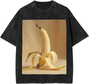 Men's Cotton T-Shirts Bananas from Corn Ears Short Sleeve Vintage T Shirts Casual Loose Fit Retro Tees Tops