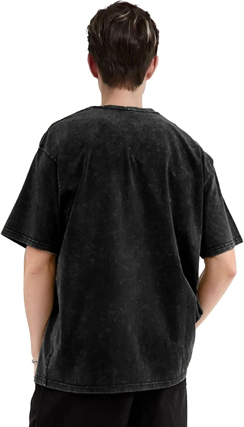 Men's Cotton T-Shirts Bird in The Lake Short Sleeve Vintage T Shirts Casual Loose Fit Retro Tees Tops