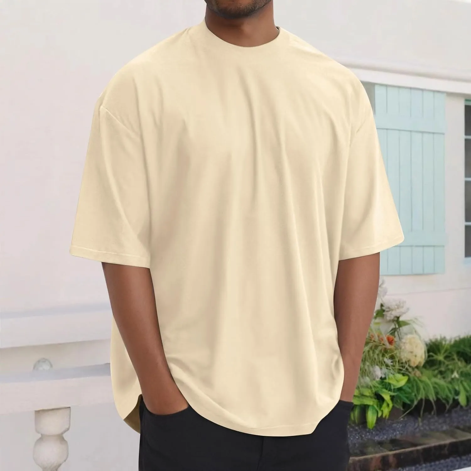 Men's Cotton T-Shirts Casual Crew Neck T-Shirt Short Sleeve Fashion Tee Shirts Summer Loose Fit Tops Clothing