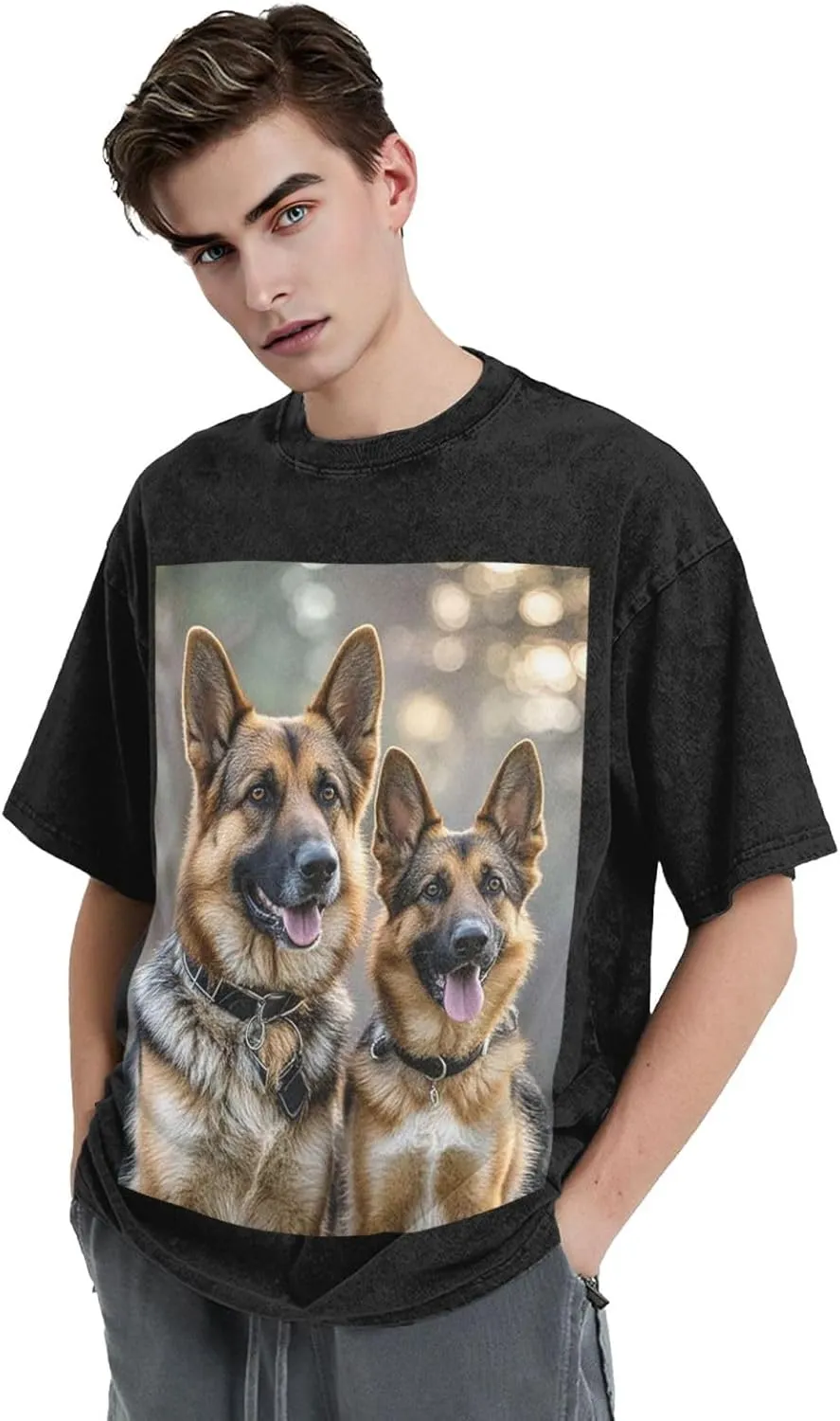 Men's Cotton T-Shirts German Shepherd Dog Lovers Short Sleeve Vintage T Shirts Casual Loose Fit Retro Tees Tops