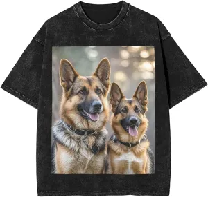Men's Cotton T-Shirts German Shepherd Dog Lovers Short Sleeve Vintage T Shirts Casual Loose Fit Retro Tees Tops