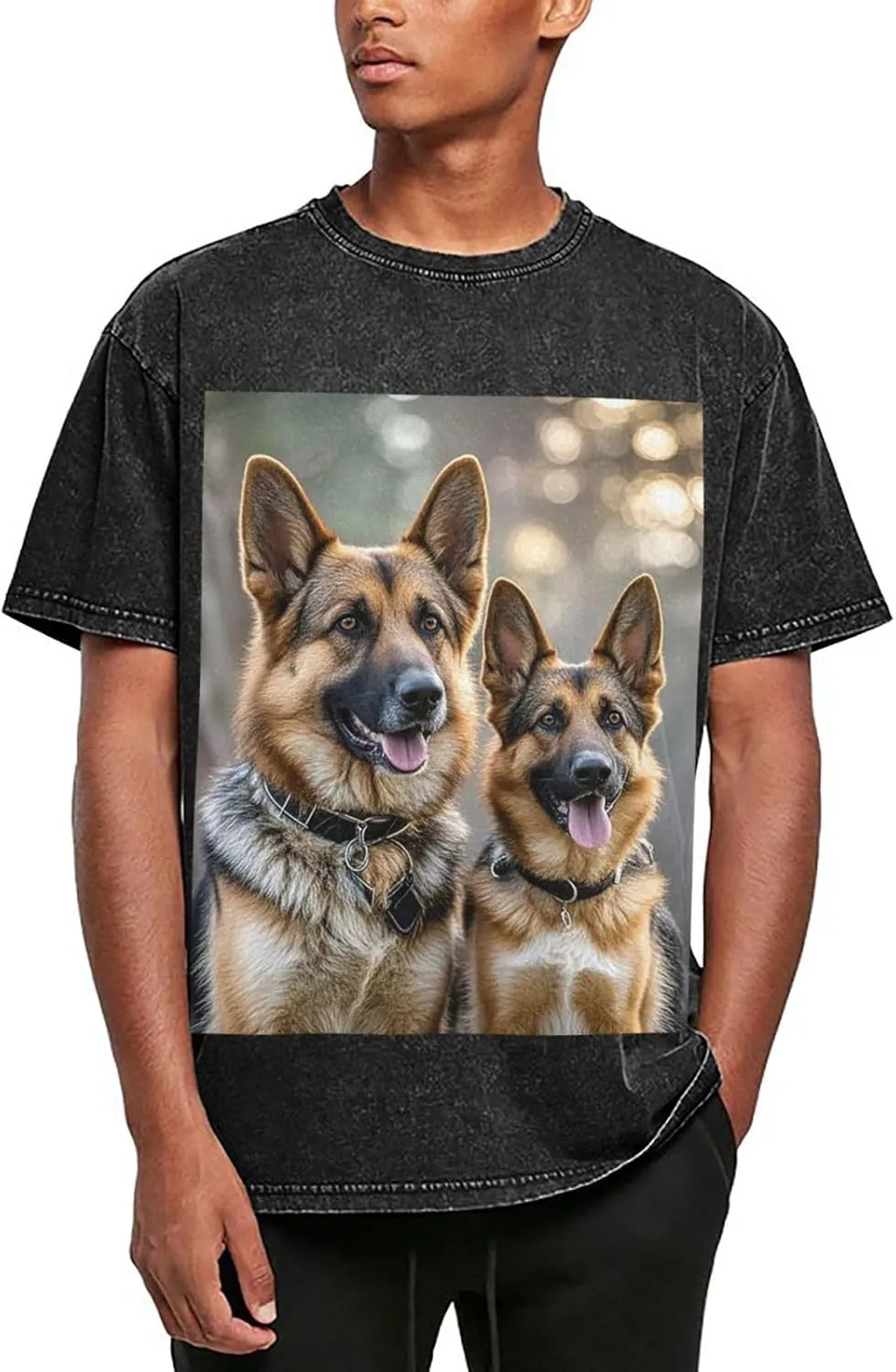 Men's Cotton T-Shirts German Shepherd Dog Lovers Short Sleeve Vintage T Shirts Casual Loose Fit Retro Tees Tops