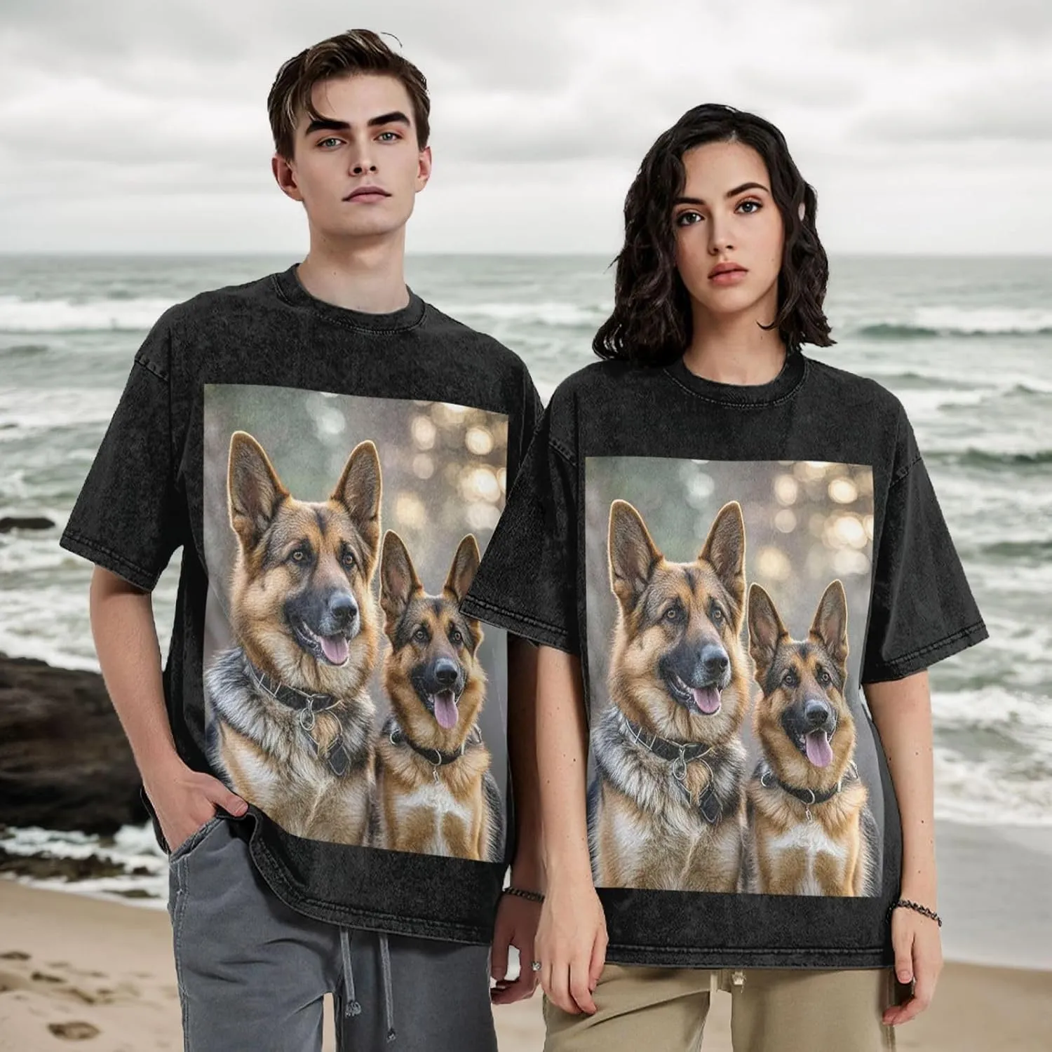 Men's Cotton T-Shirts German Shepherd Dog Lovers Short Sleeve Vintage T Shirts Casual Loose Fit Retro Tees Tops