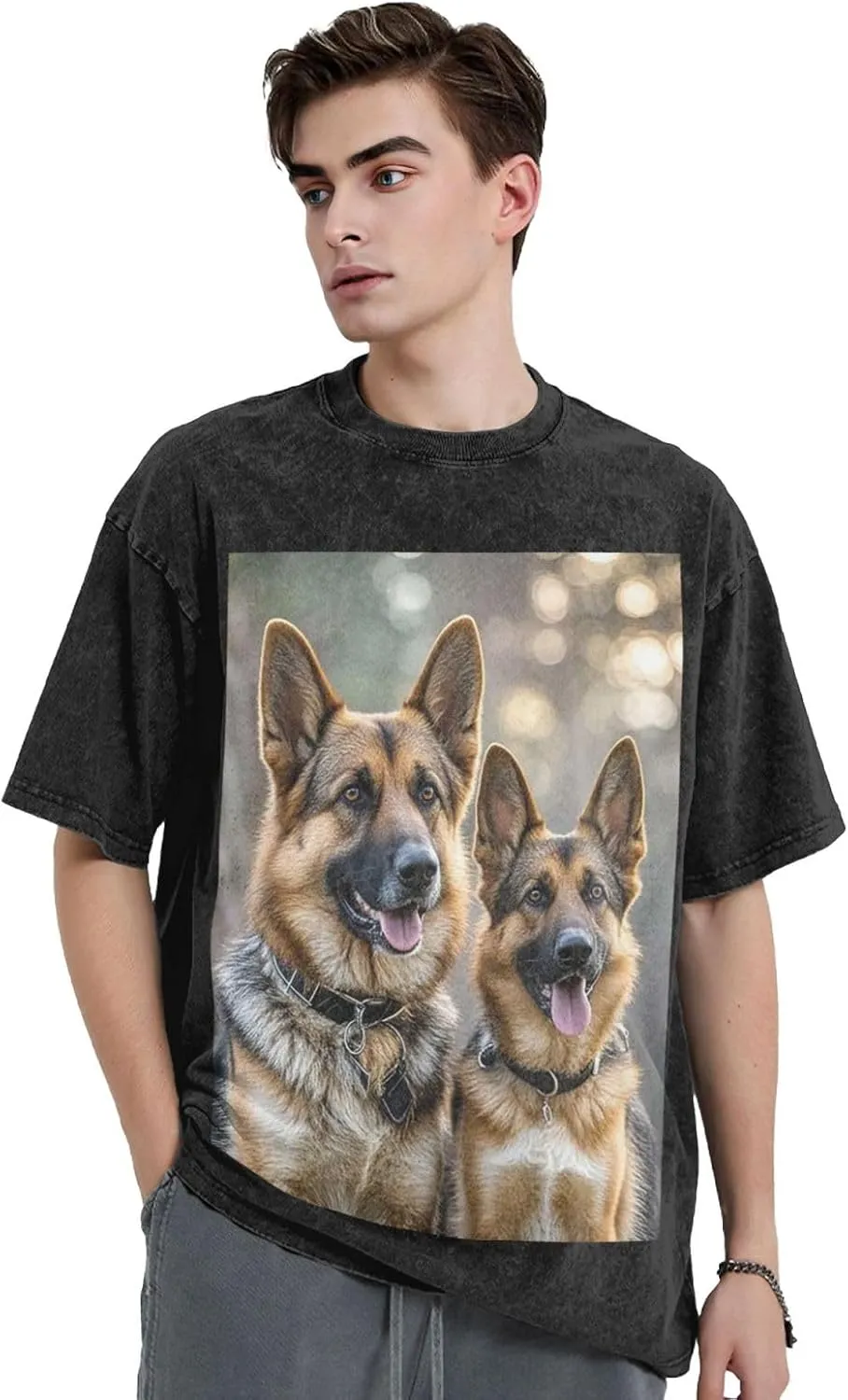 Men's Cotton T-Shirts German Shepherd Dog Lovers Short Sleeve Vintage T Shirts Casual Loose Fit Retro Tees Tops