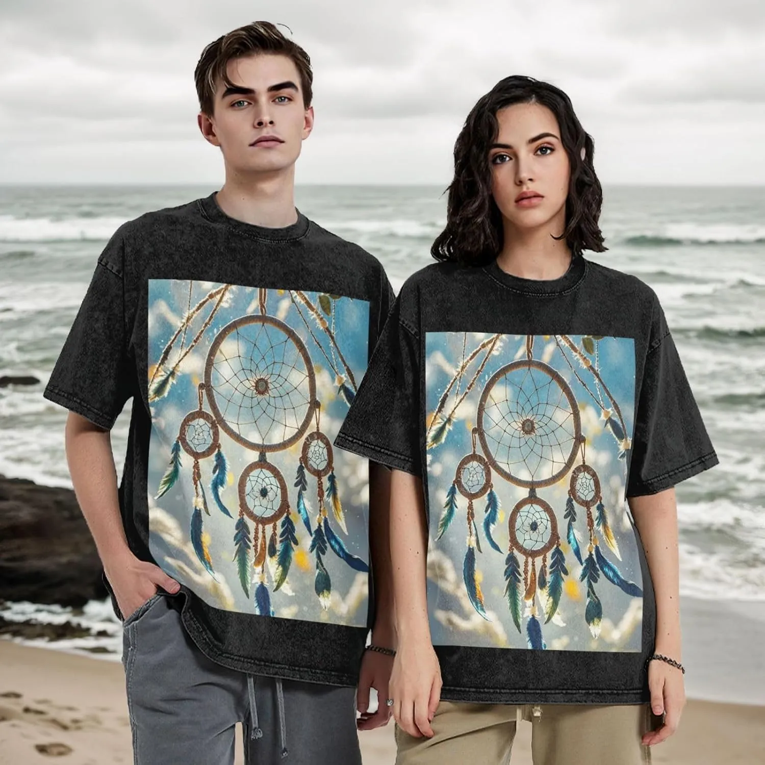 Men's Cotton T-Shirts Native American Dream Catcher Short Sleeve Vintage T Shirts Casual Loose Fit Retro Tees Tops