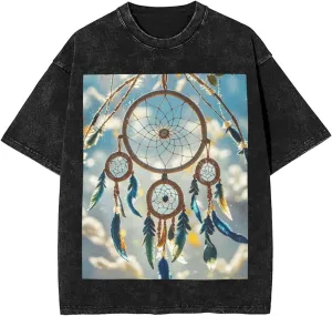 Men's Cotton T-Shirts Native American Dream Catcher Short Sleeve Vintage T Shirts Casual Loose Fit Retro Tees Tops