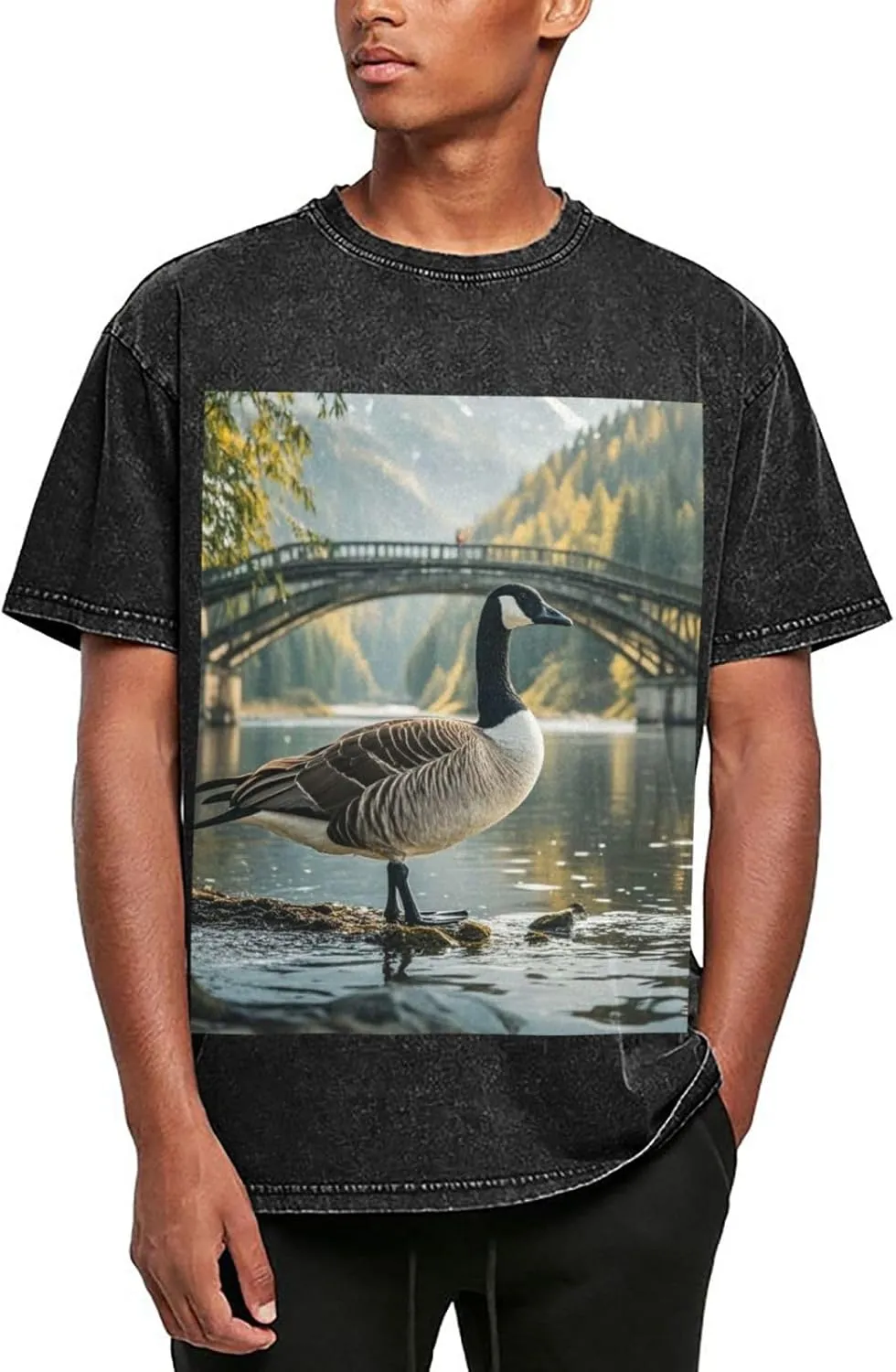 Men's Cotton T-Shirts Wild Goose by The Bridge Short Sleeve Vintage T Shirts Casual Loose Fit Retro Tees Tops