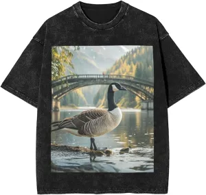 Men's Cotton T-Shirts Wild Goose by The Bridge Short Sleeve Vintage T Shirts Casual Loose Fit Retro Tees Tops