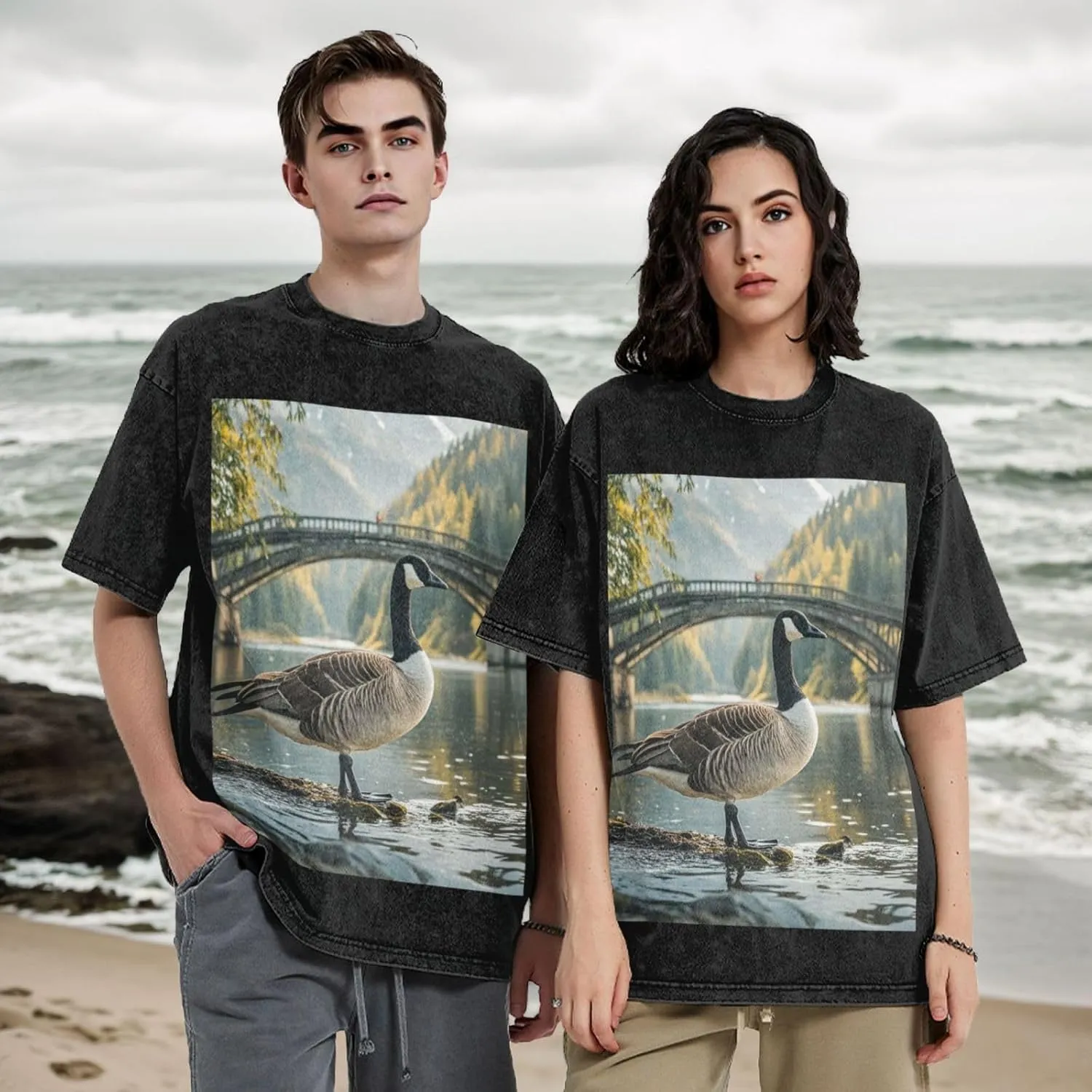 Men's Cotton T-Shirts Wild Goose by The Bridge Short Sleeve Vintage T Shirts Casual Loose Fit Retro Tees Tops