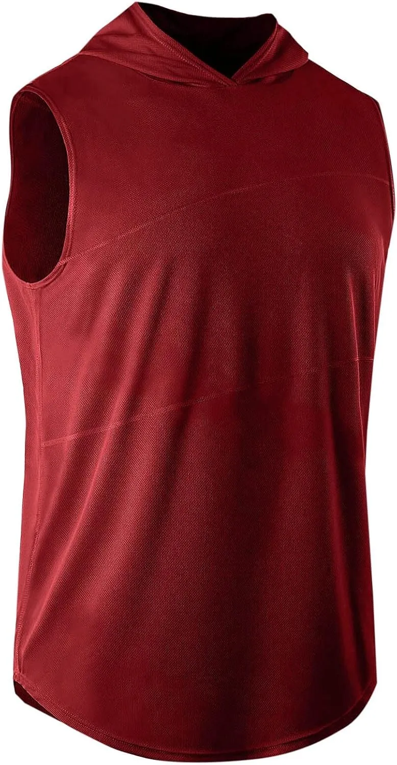 Men's Dry Fit Moisture Wicking Tech Quick Dry Sleeveless Shirts Mesh Hoodie Active Athletic Tank Tops Solid Hoodies