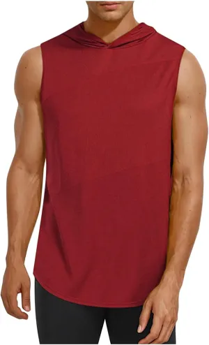 Men's Dry Fit Moisture Wicking Tech Quick Dry Sleeveless Shirts Mesh Hoodie Active Athletic Tank Tops Solid Hoodies