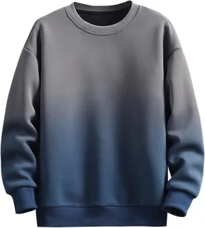 Mens Fashion Gradient Sweatshirts Long Sleeve Crewneck Baggy Cozy Pullover Top Plus Size Warm Soft Comfy Sweatshirt