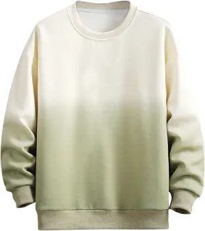 Mens Fashion Gradient Sweatshirts Long Sleeve Crewneck Baggy Cozy Pullover Top Plus Size Warm Soft Comfy Sweatshirt
