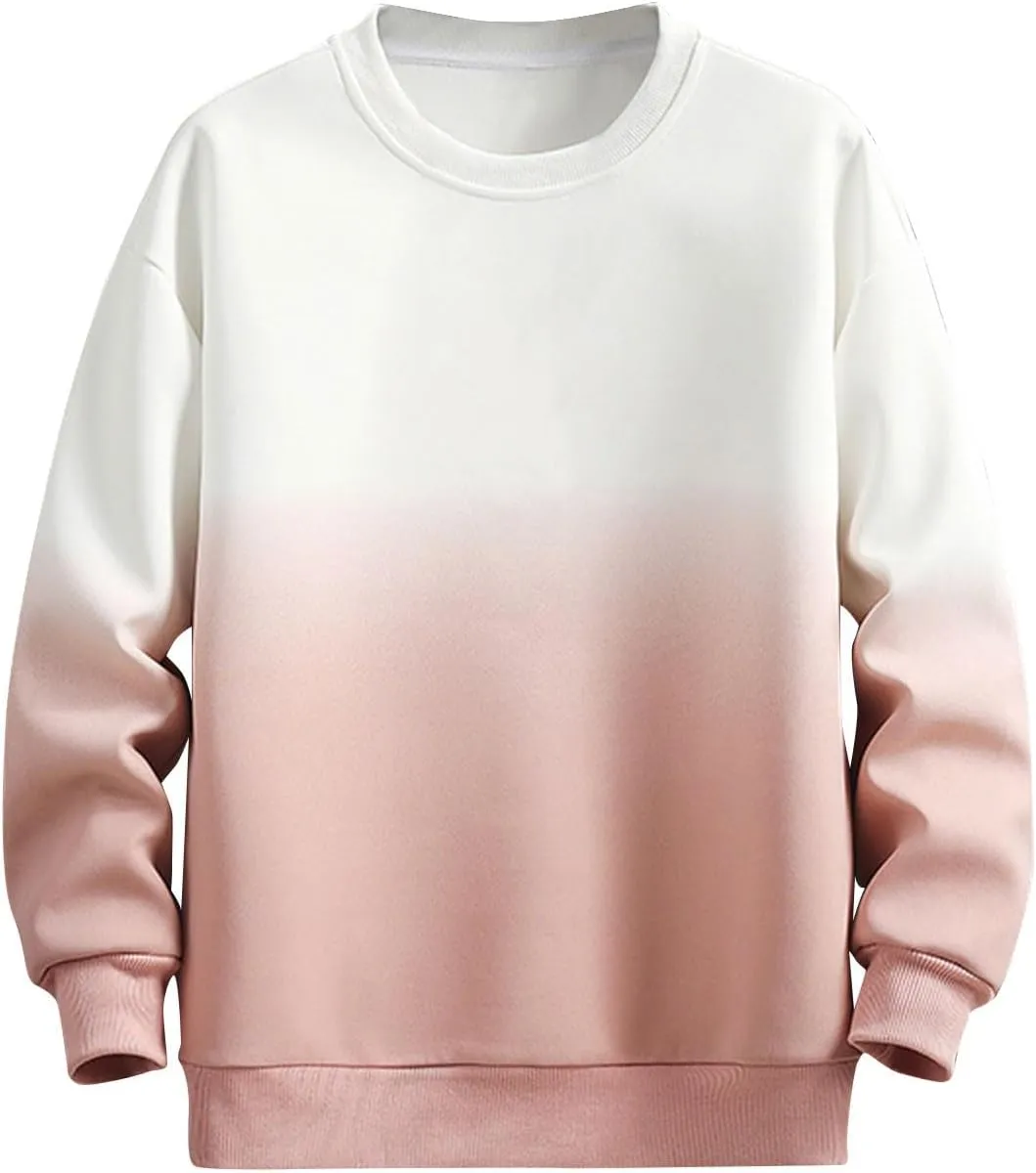 Mens Fashion Gradient Sweatshirts Long Sleeve Crewneck Baggy Cozy Pullover Top Plus Size Warm Soft Comfy Sweatshirt
