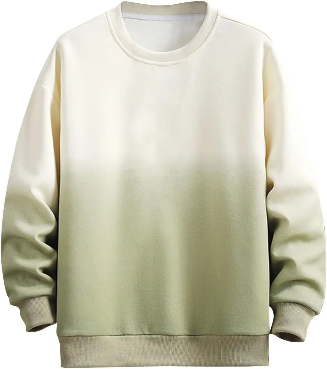 Mens Fashion Gradient Sweatshirts Long Sleeve Crewneck Baggy Cozy Pullover Top Plus Size Warm Soft Comfy Sweatshirt