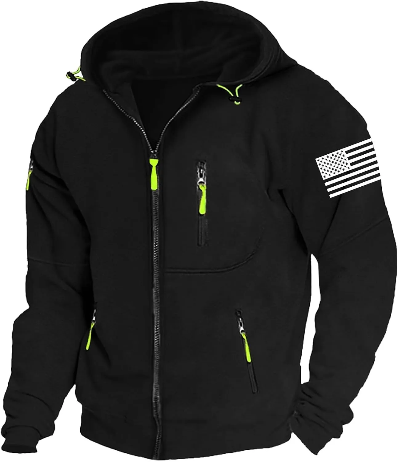 Mens Fleece Hoodies Full Zip Graphic Print Long Sleeve Sweatshirts Sports Casual Hooded Jackets with Zip Pockets