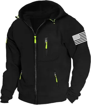 Mens Fleece Hoodies Full Zip Graphic Print Long Sleeve Sweatshirts Sports Casual Hooded Jackets with Zip Pockets